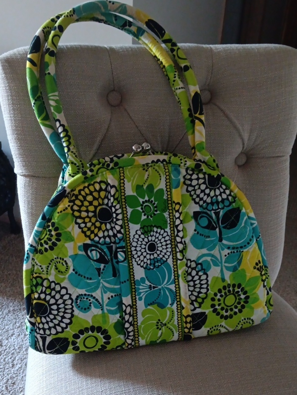 Vera Bradley Floral Dome Satchel in Green, Turquoise, Yellow and Black